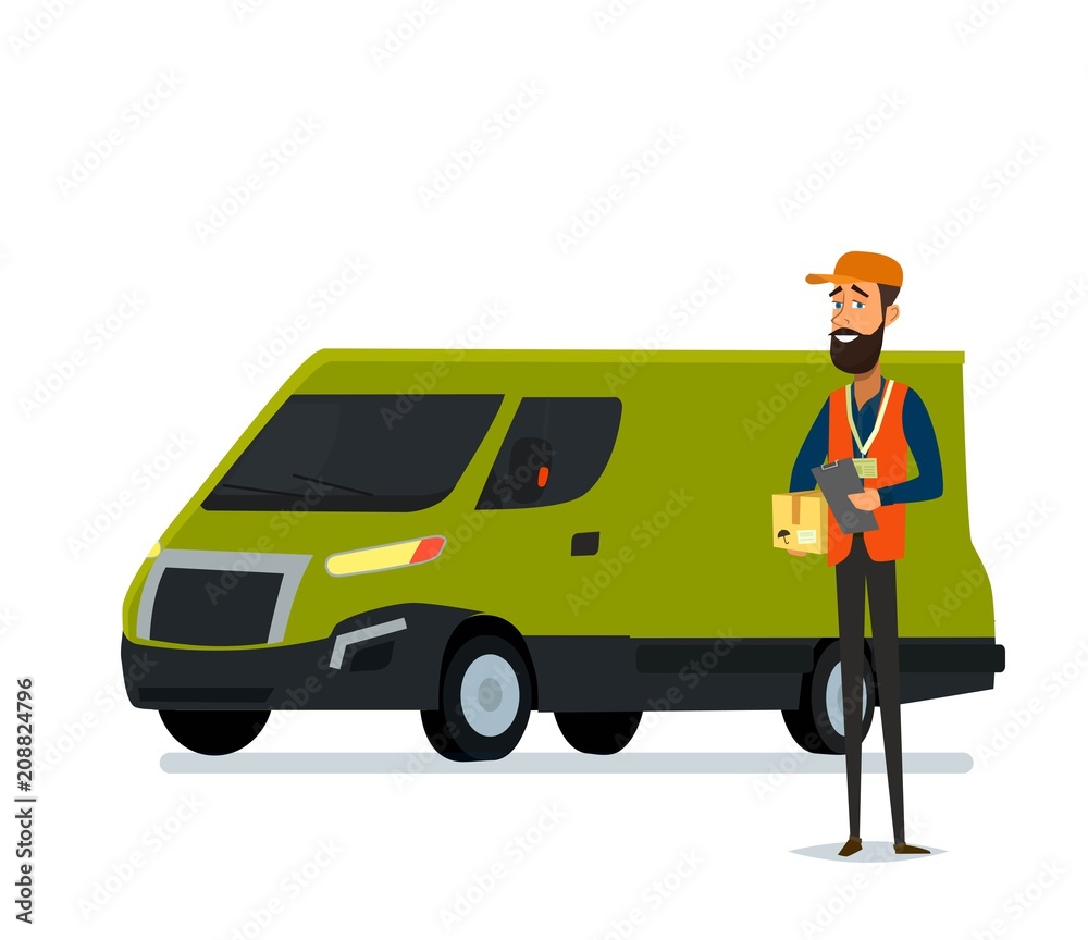 Courier with parcel. Vector illustration.