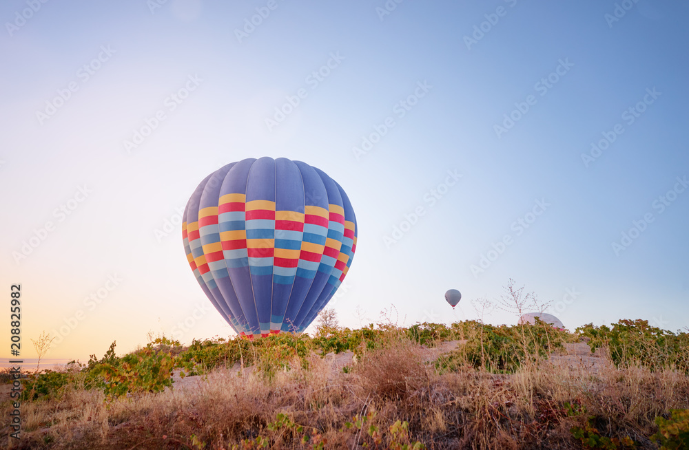 Obraz premium Travel and tourism by Turkey. Famous sightseeing Cappadocia, Anatolia. Baloons in the sky.