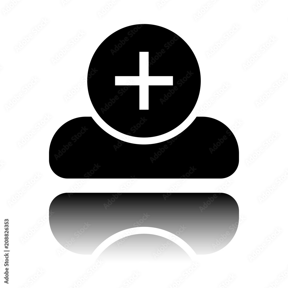 doctor, person with medical cross. Black icon with mirror reflection on white background doctor, person with medical cross. Black icon with mirror reflection on white background