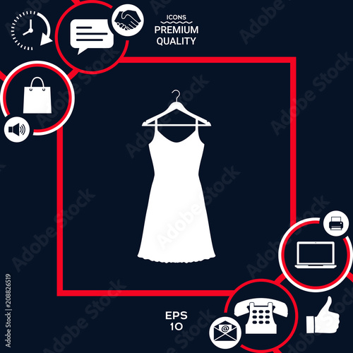 Sundress, Evening dress, combination or nightie on the wardrobe hanger , the silhouette. Menu item in the web design