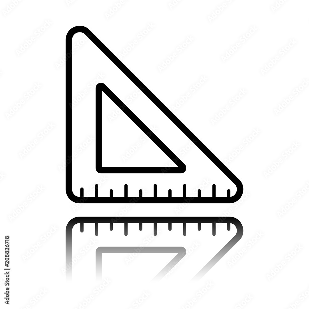 simple triangle, ruler. Black icon with mirror reflection on white background simple triangle, ruler. Black icon with mirror reflection on white background