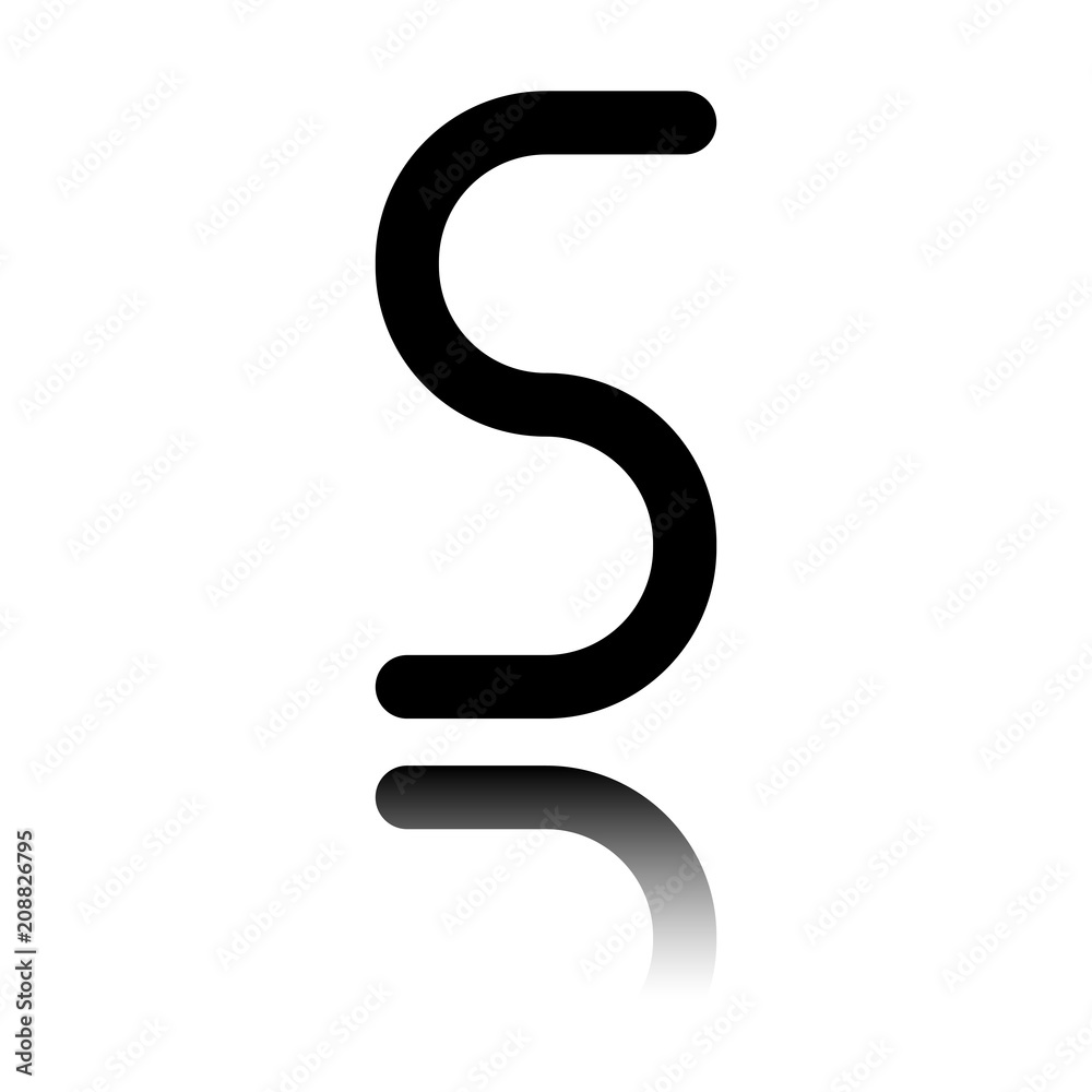 Number five, numeral, simple letter. Black icon with mirror reflection on white background Number five, numeral, simple letter. Black icon with mirror reflection on white background
