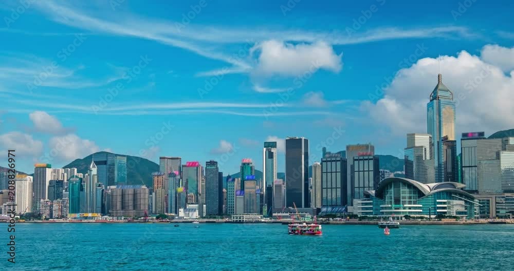 Aerial timelapse of Hong Kong skyline. Hong Kong, China