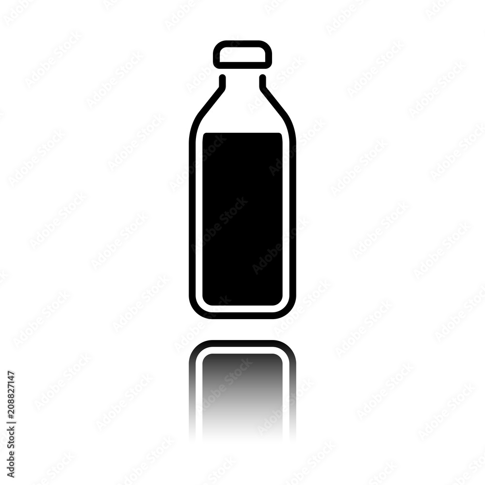 bottle of water, simple icon. Black icon with mirror reflection on white background bottle of water, simple icon. Black icon with mirror reflection on white background