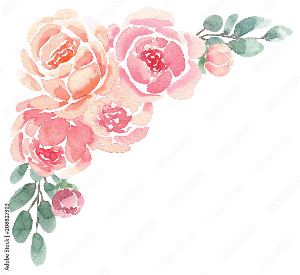 Loose Floral Watercolor Corner with Peonies Stock Illustration | Adobe ...