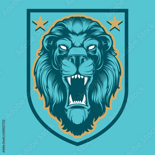 Fototapeta Naklejka Na Ścianę i Meble -  Roaring lion head mascot, colored version. Great for sports logos and team mascots.