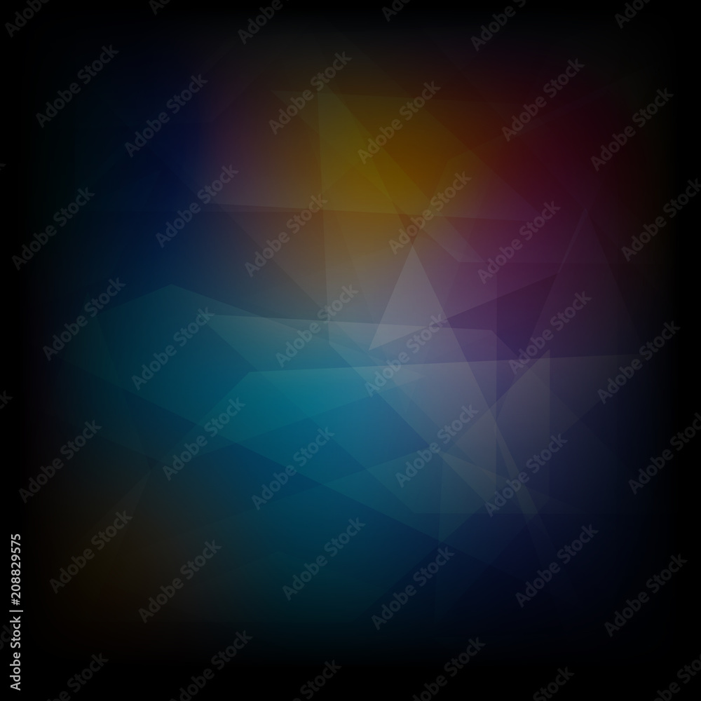 Colorful polygonal elements on black background