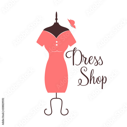 Women fashion logo design template. Dress emblem