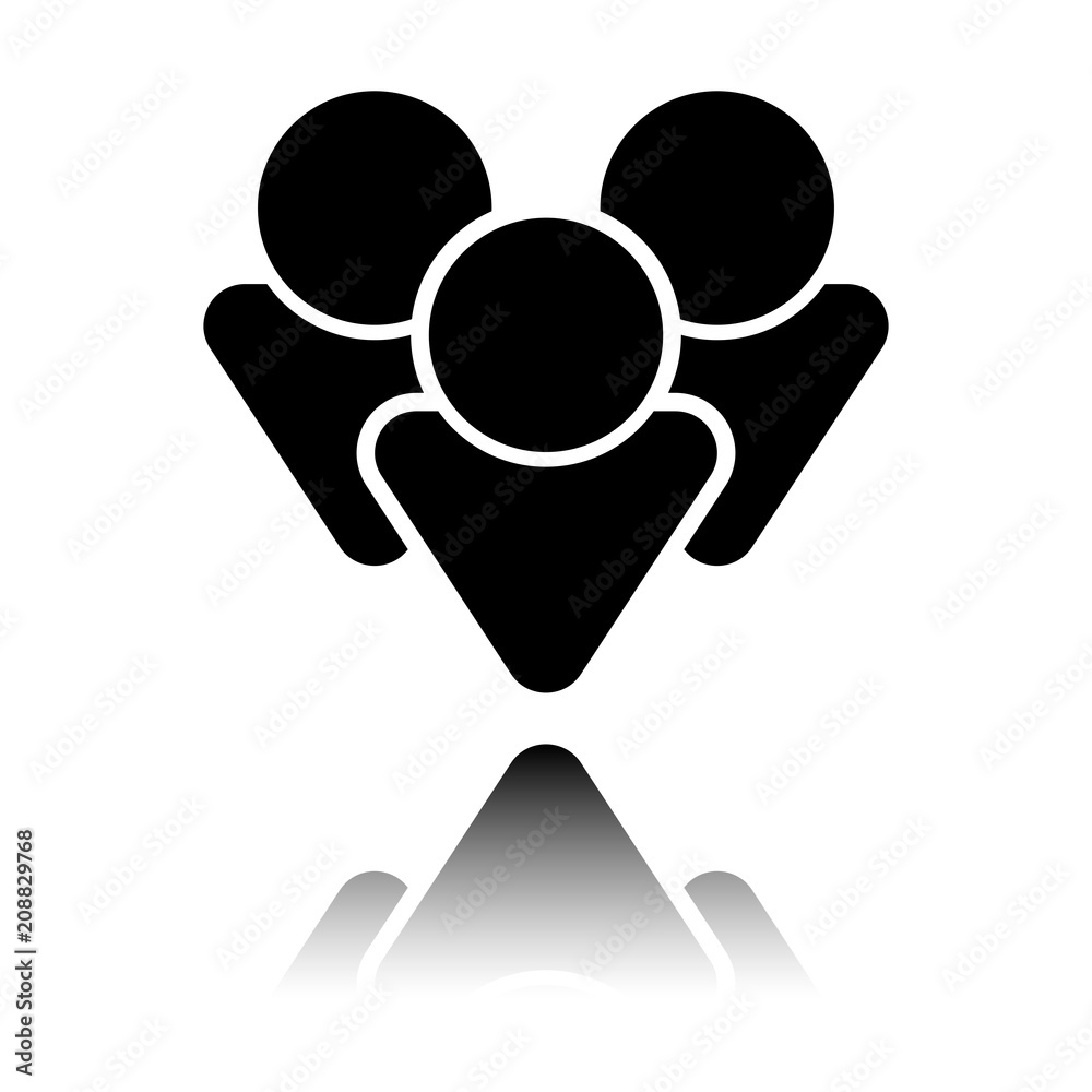 Team group icon. Black icon with mirror reflection on white background Team group icon. Black icon with mirror reflection on white background
