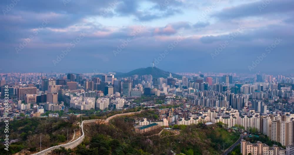Seoul skyline on sunset timelapse, South Korea. Seoul skyline on sunset timelapse, South Korea.