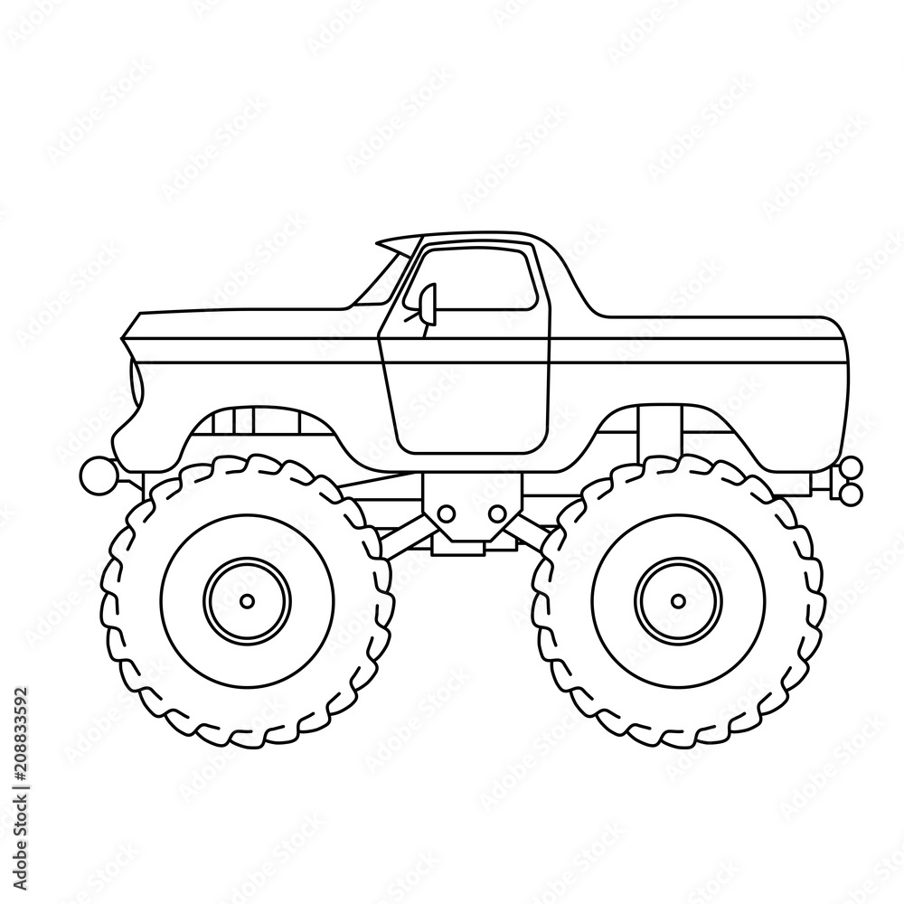 Flat style line art Monster Truck illustration