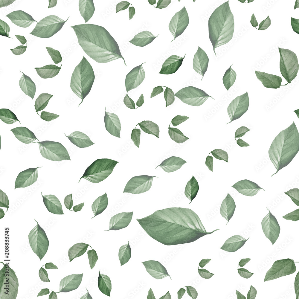 cherry green leaves watercolor seamless pattern