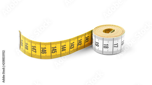 Measuring tape on white background