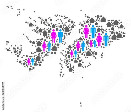 Population Falkland Islands map. Household vector concept of Falkland Islands map combined of scattered man and woman and property items in variable sizes.