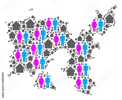 Population Limnos Greek Island map. Household vector composition of Limnos Greek Island map composed of scattered person and habitation elements in different sizes.