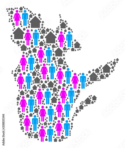 Population Quebec Province map. Household vector concept of Quebec Province map made of scattered human and house items in various sizes. Abstract social presentation of nation community cartography.