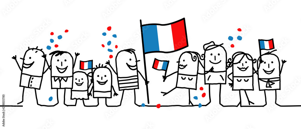 Cartoon people - national french day - obrazy, fototapety, plakaty 