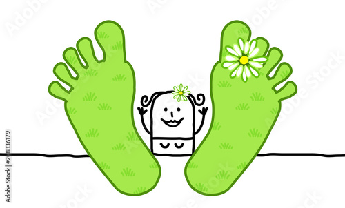 Cartoon relaxing  spring woman with big feet