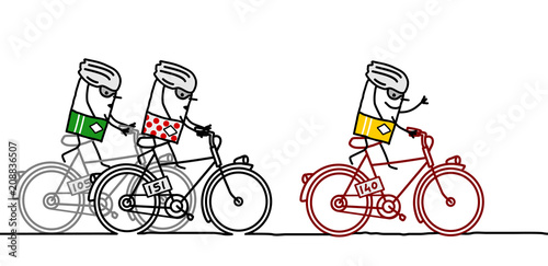 Cartoon three racing cyclists