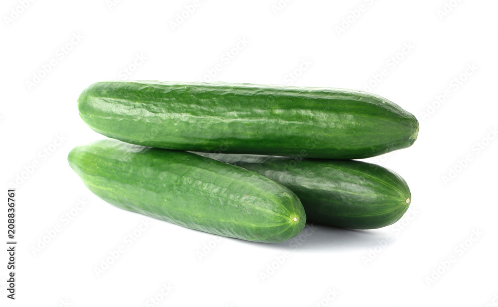 Fresh green cucumbers on white background Fresh green cucumbers on white background