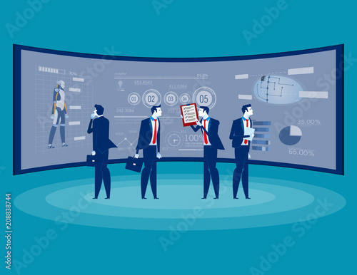 Front of screen for data analysis business. Concept business technology vector illustration, Flat business cartoon, Technology Future, Data system, Analyze Team.