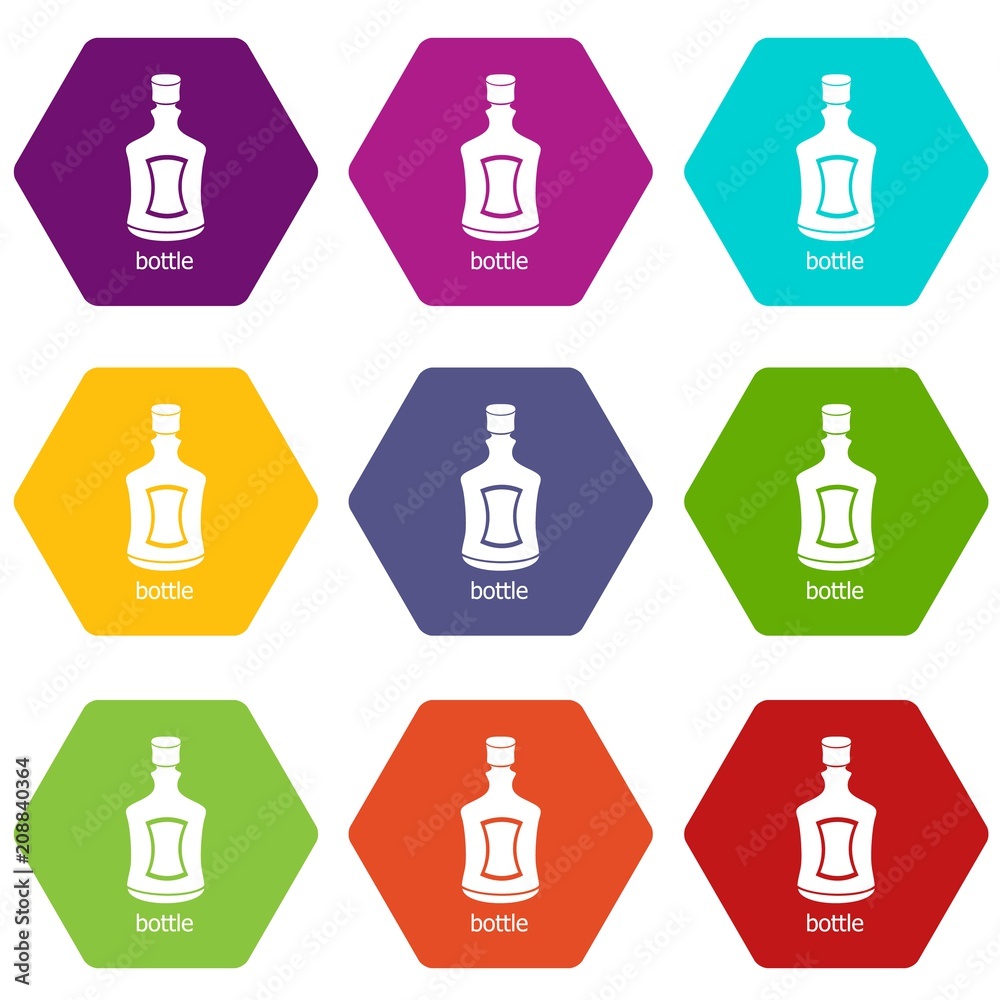 Alcohol bottle icons 9 set coloful isolated on white for web Alcohol bottle icons 9 set coloful isolated on white for web