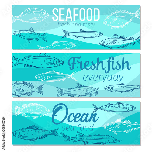banner hand drawn fish