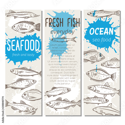 banner hand drawn fish