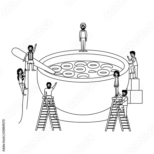 minipeople team working in cereal dish vector illustration design