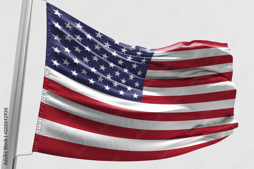 Fototapeta premium Isolated United State of America Flag waving 3d Realistic fabric