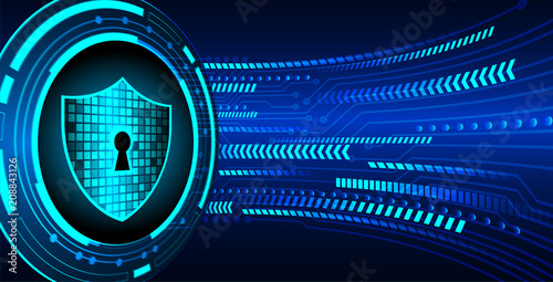 Safety concept, Closed Padlock on digital background, cyber security, Blue abstract hi speed internet technology background illustration. key vector