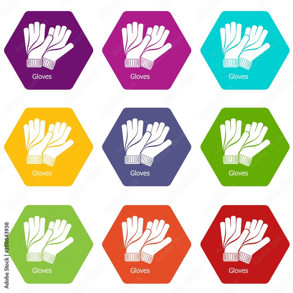 Gloves icons 9 set coloful isolated on white for web Gloves icons 9 set coloful isolated on white for web