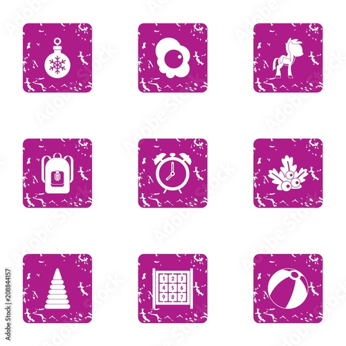Small age icons set. Grunge set of 9 small age vector icons for web isolated on white background