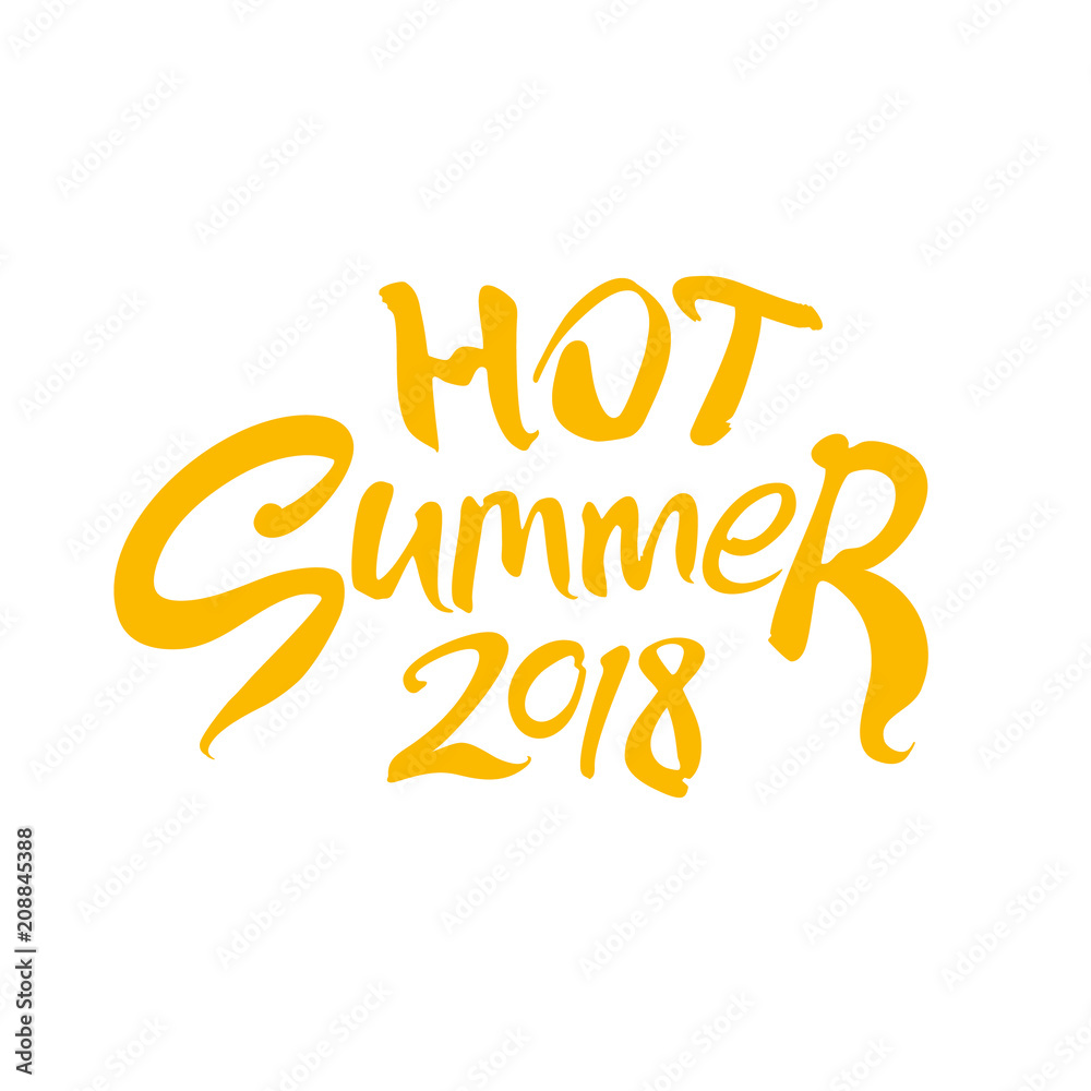 Hot Summer 2018. Seasonal logo art inscription. Vector lettering template. 