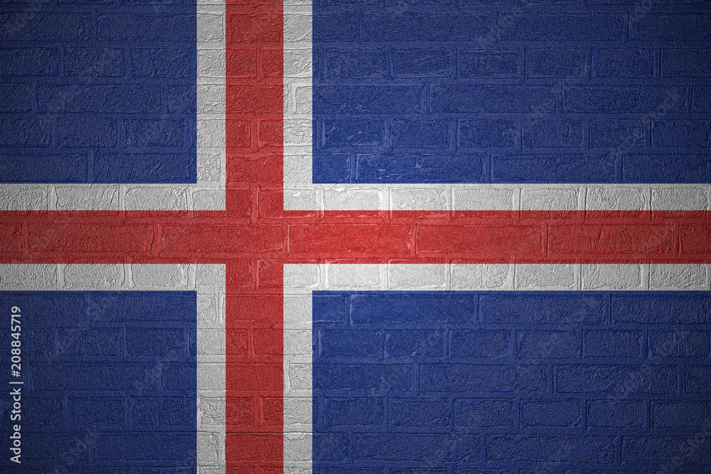Fototapeta premium Flag of Iceland on brick wall, 3d illustration