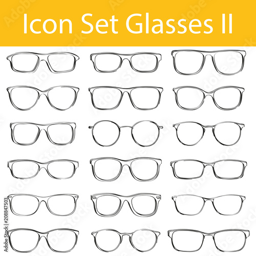Drawn Doodle Lined Icon Set Glasses II