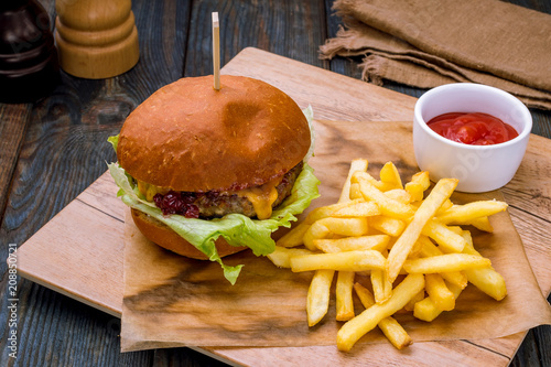 Hamurger with fries photo