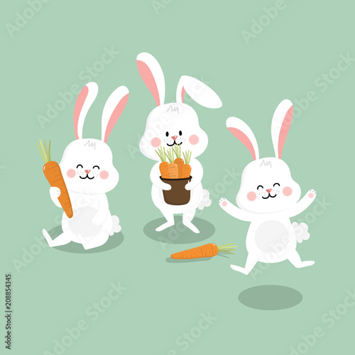 cute white bunny with carrot. rabbit vector. animal and food cartoon.