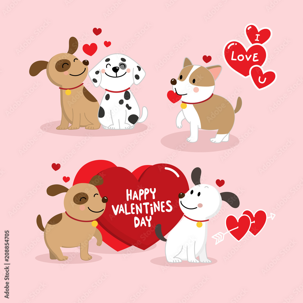 Happy Valentine's Day with cute dog vector. Animal cartoon. Puppy character  and red hearts. Stock Vector | Adobe Stock