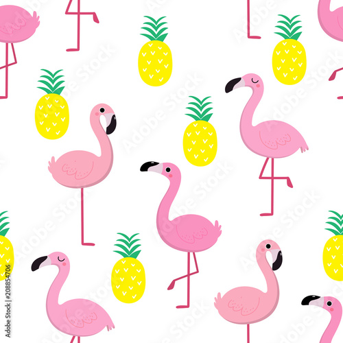 Flamingos and pineapples seamless pattern © Dusida