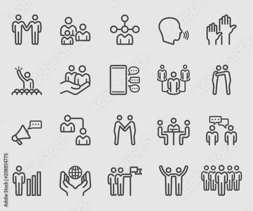 Line icons set for Team relationship, Business, Human group