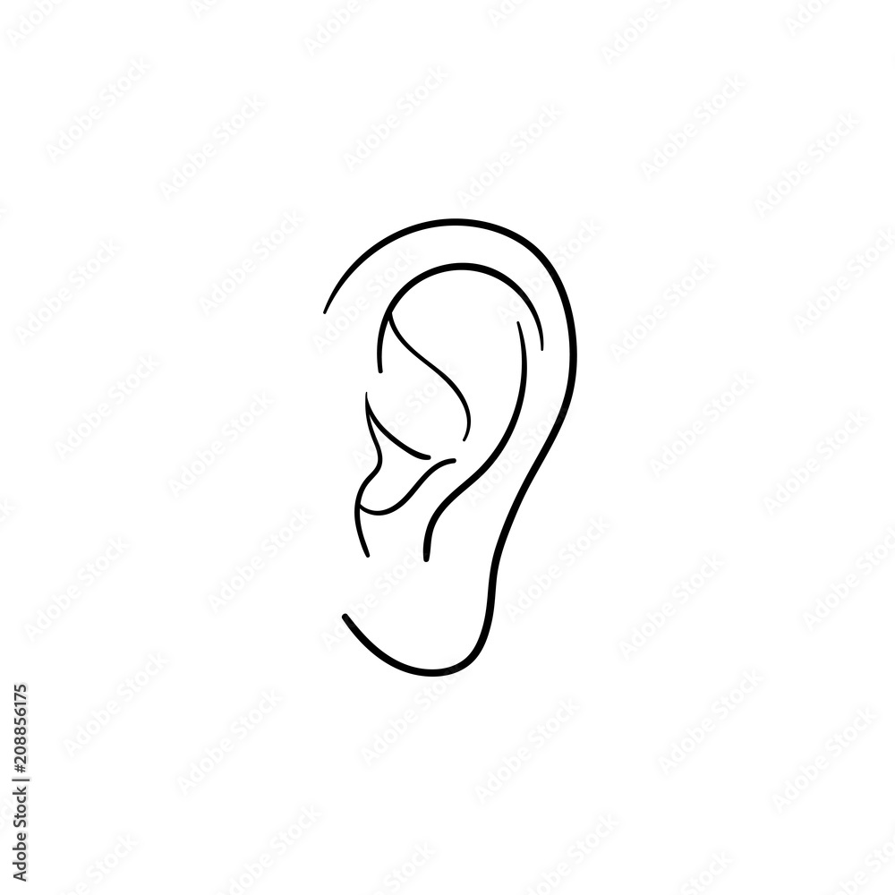 Human ear hand drawn outline doodle icon. Human ear as a concept of