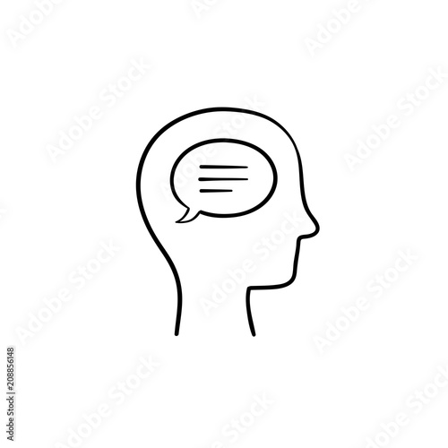 Think bubble in humans head hand drawn outline doodle icon