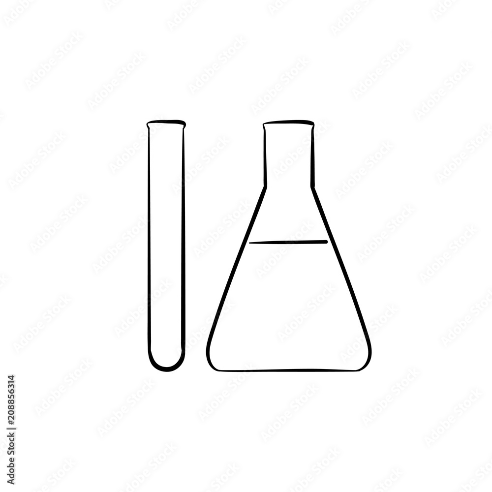 Test tubes hand drawn outline doodle icon. Laboratory glass tools as a concept of research, chemistry and biology. Vector sketch illustration for print, web, mobile on white background.