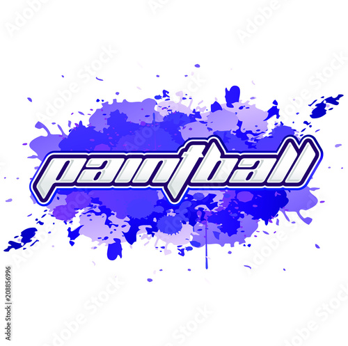 Paintball lettering, splatter colorful icon, vector emblem illustration.