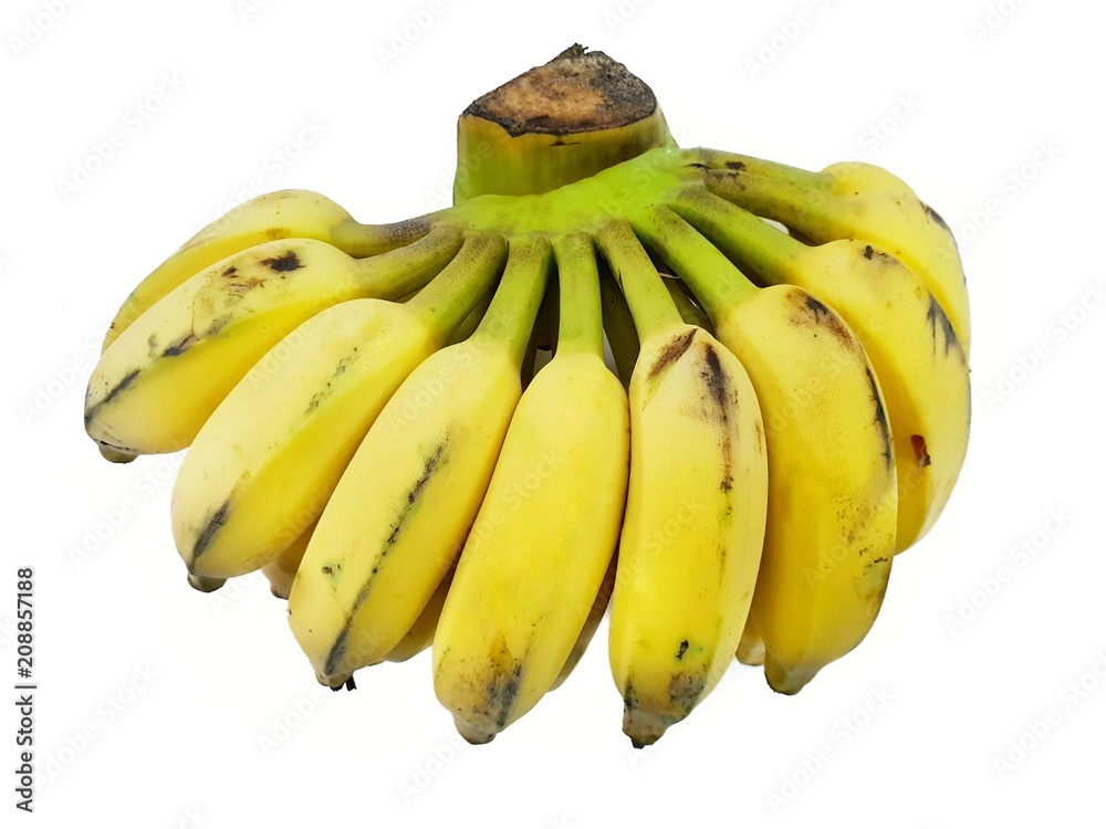 Bunch of over ripe banana  isolated on white background. Top view, Pisang Awak banana