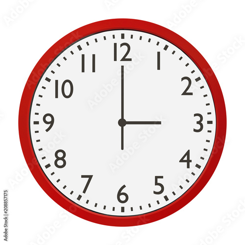red wall clock isolated on white background