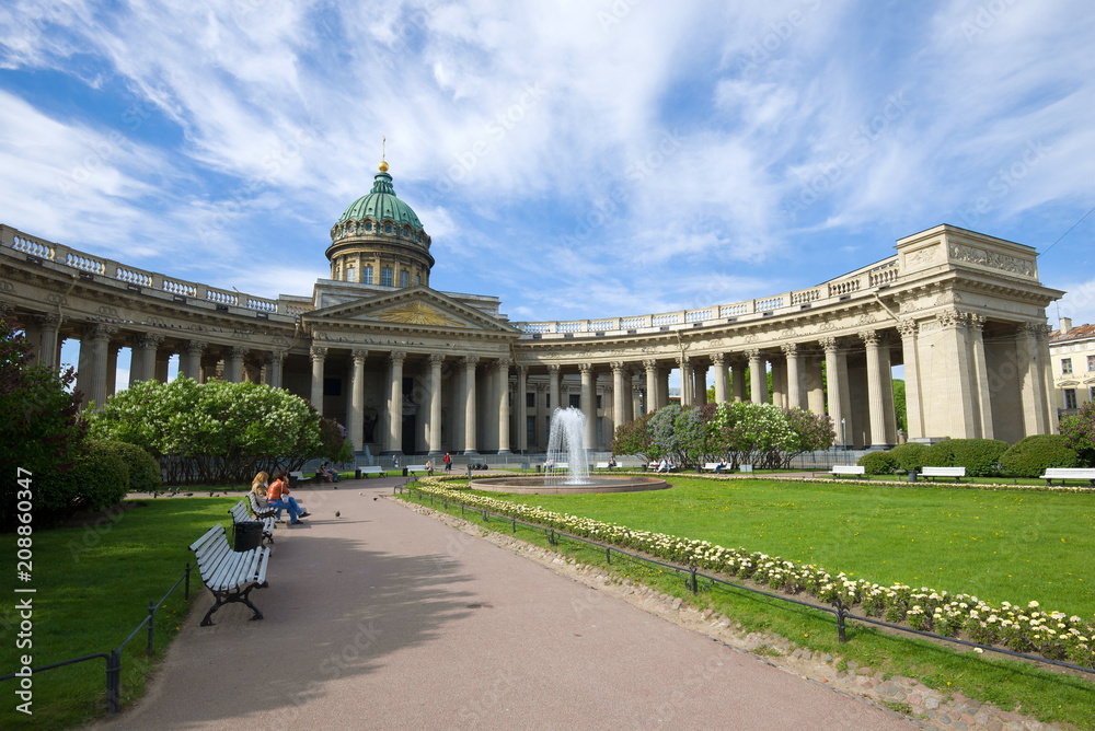 Sunny June morning at the Kazan Cathedral. Saint Petersburg