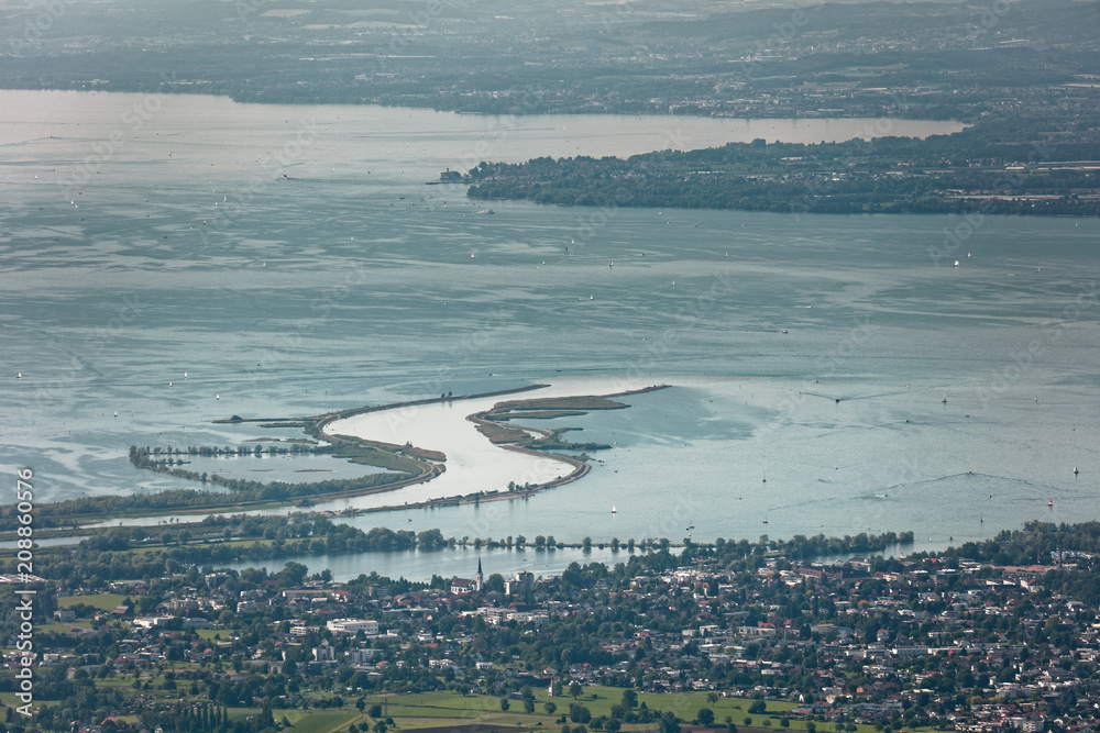 Sunny views of lake Constance from Boedele