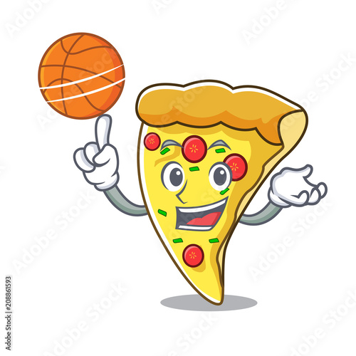 With basketball pizza slice character cartoon photo